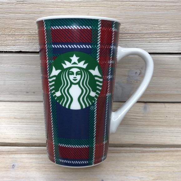 Starbucks 2017 Collection Blue Red White Green Plaid Mug Coffee Cup 16 oz - Picture 1 of 8